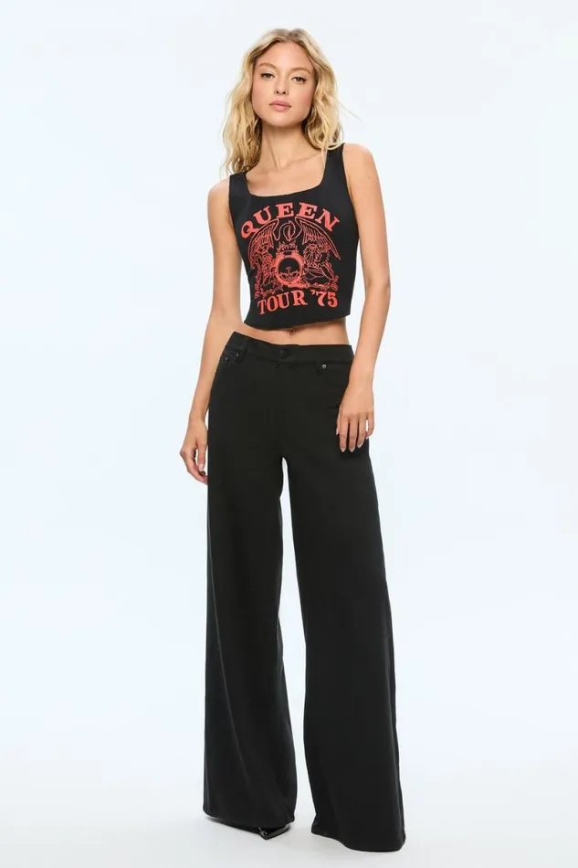 Alice Olivia Breslin Band Tee Corset Blackbright Ruby Women Tops