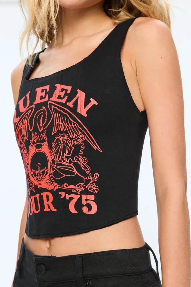 Alice Olivia Breslin Band Tee Corset Blackbright Ruby Women Tops