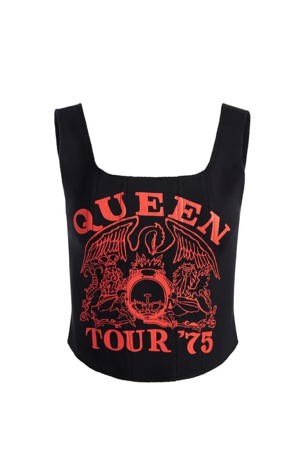 Alice Olivia Breslin Band Tee Corset Blackbright Ruby Women Tops