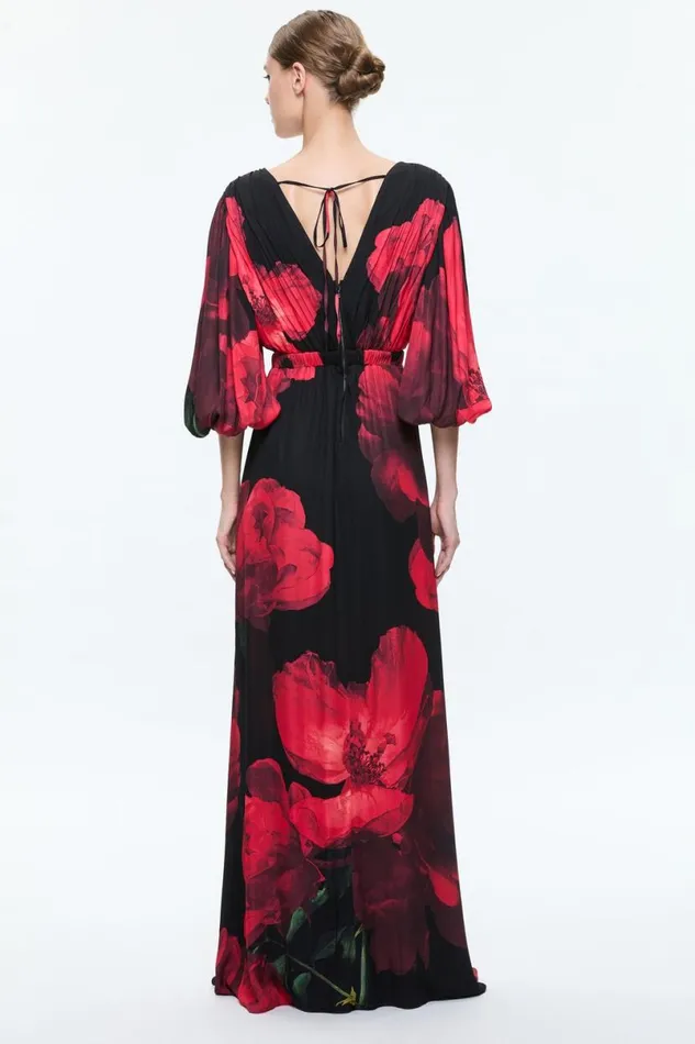Alice Olivia Clarissa Maxi Dress Peony Petals Bright Ruby Women Dresses