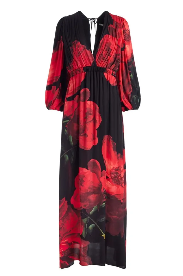 Alice Olivia Clarissa Maxi Dress Peony Petals Bright Ruby Women Dresses