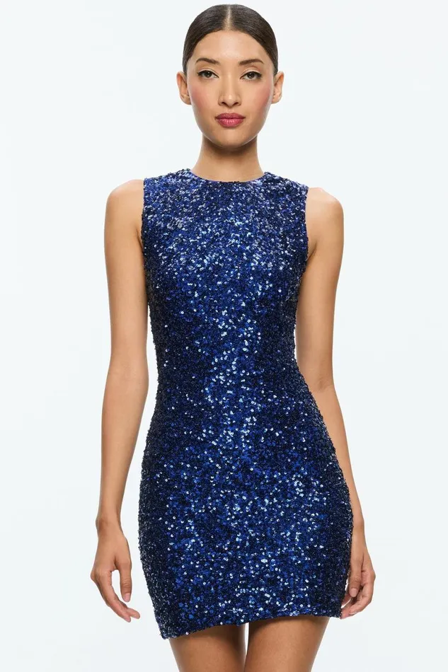 Alice Olivia Coley Sequin Mini Dress Royal Women Dresses