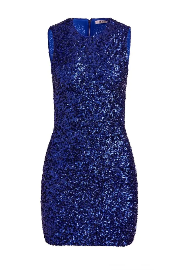 Alice Olivia Coley Sequin Mini Dress Royal Women Dresses