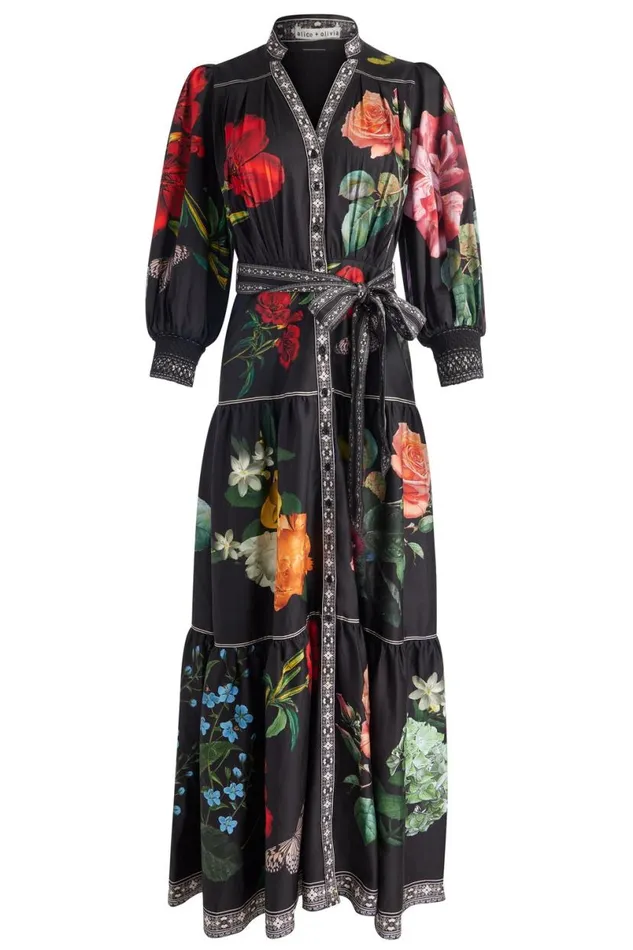 Alice Olivia Cora Maxi Shirt Dress In The Wind Floral Women Dresses