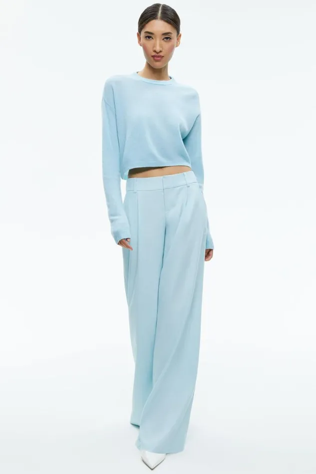 Alice Olivia Eric Low Rise Linen Pant Spring Sky Women Pants