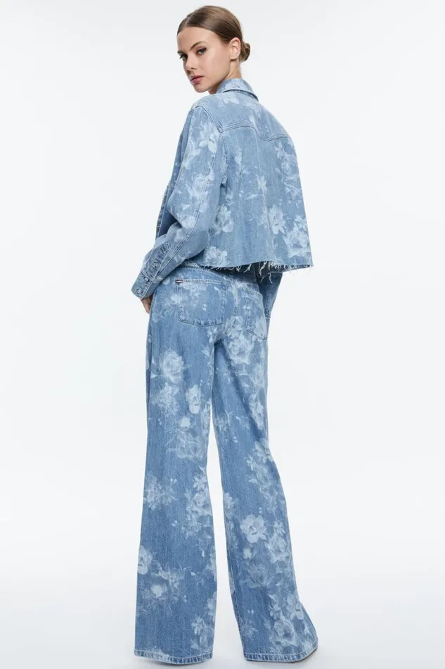 Alice Olivia Finely Raw Hem Button Down Lotus Floral Women Tops