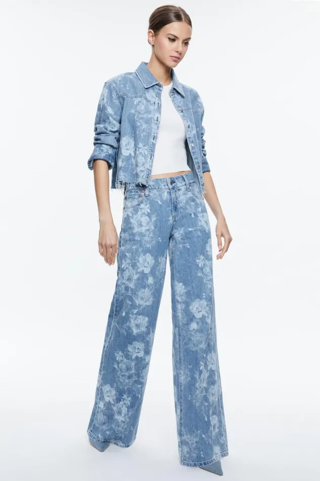 Alice Olivia Finely Raw Hem Button Down Lotus Floral Women Tops