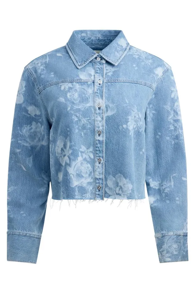 Alice Olivia Finely Raw Hem Button Down Lotus Floral Women Tops