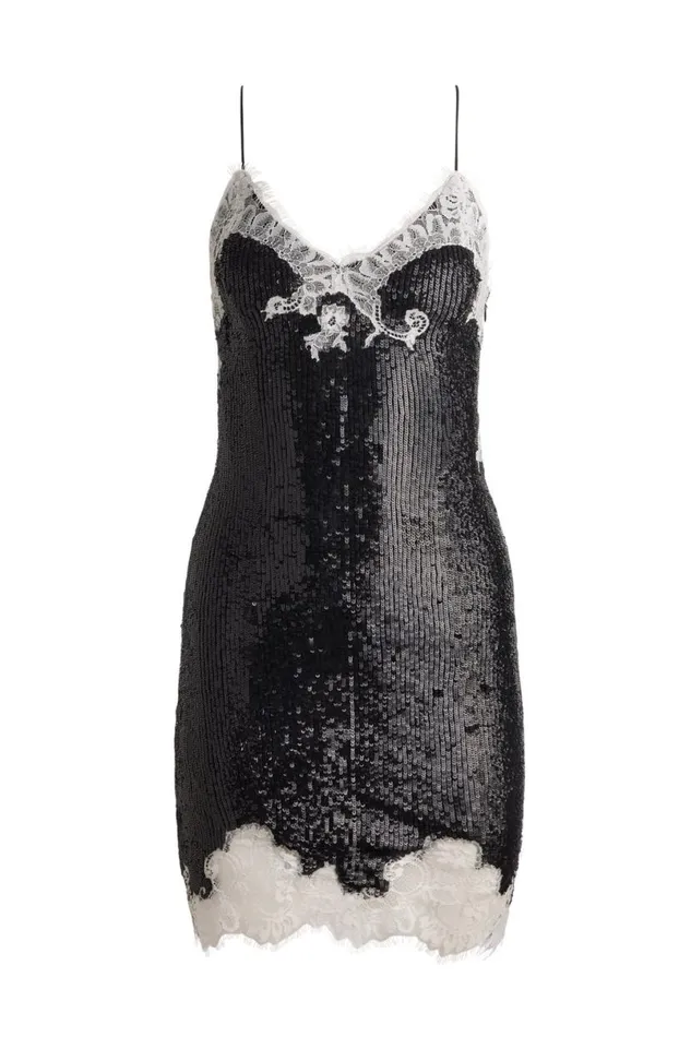 Alice Olivia Harley Sequin Mini Dress Blackoff White Women Dresses