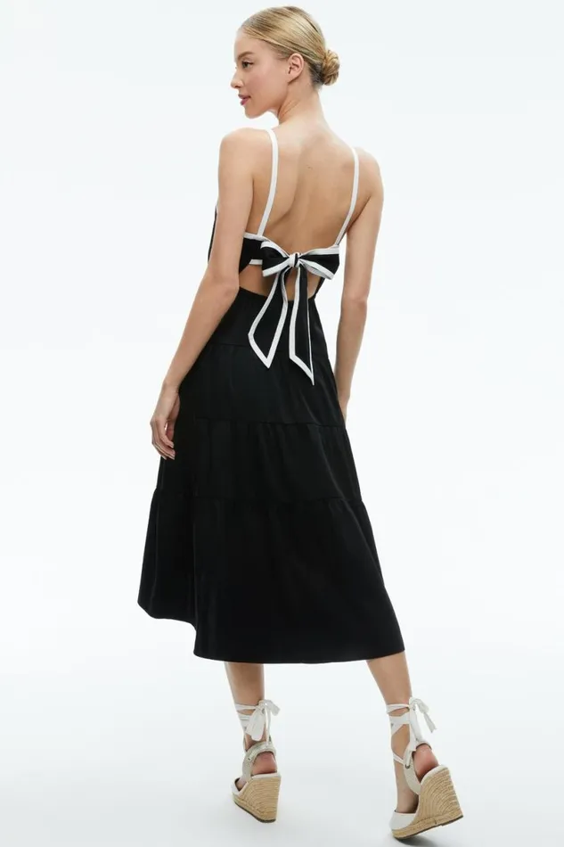 Alice Olivia Hartley Gathered Midi Dress Blackoff White Women Dresses
