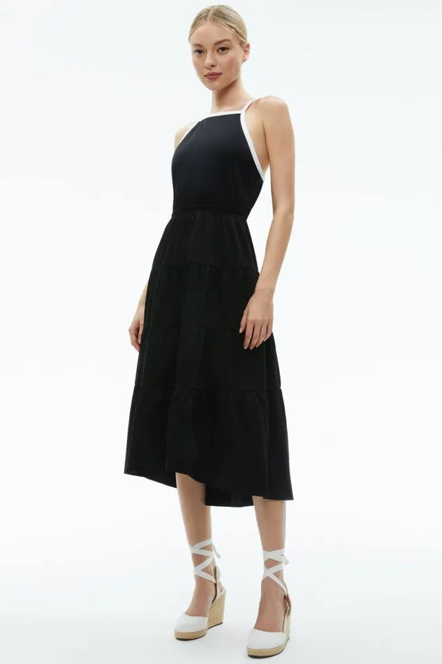 Alice Olivia Hartley Gathered Midi Dress Blackoff White Women Dresses