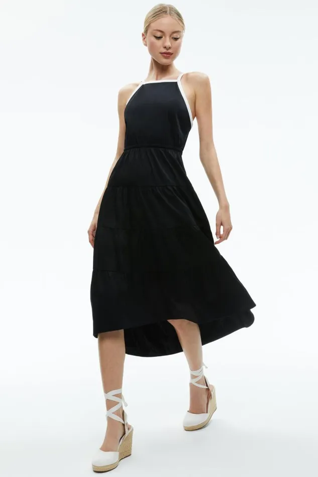 Alice Olivia Hartley Gathered Midi Dress Blackoff White Women Dresses