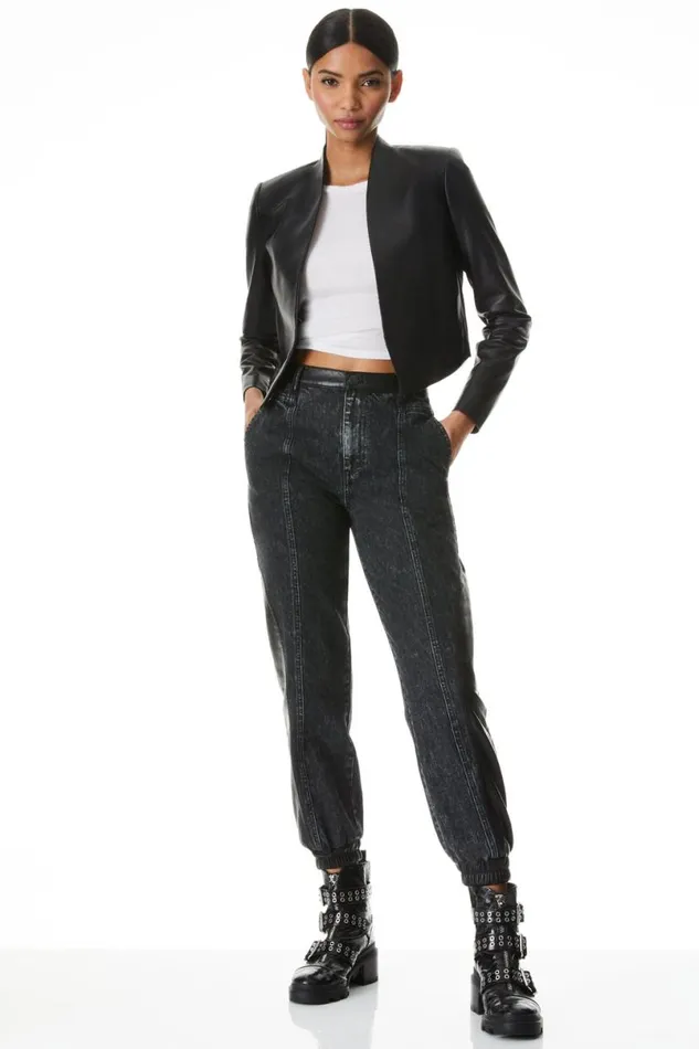 Alice Olivia Harvey Leather Jacket Black Women Suits