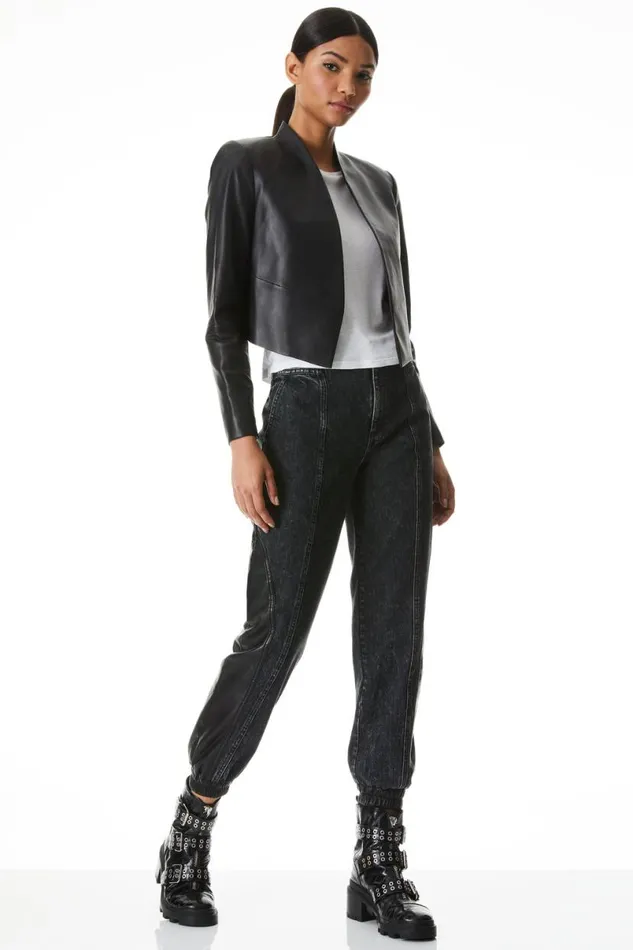 Alice Olivia Harvey Leather Jacket Black Women Suits