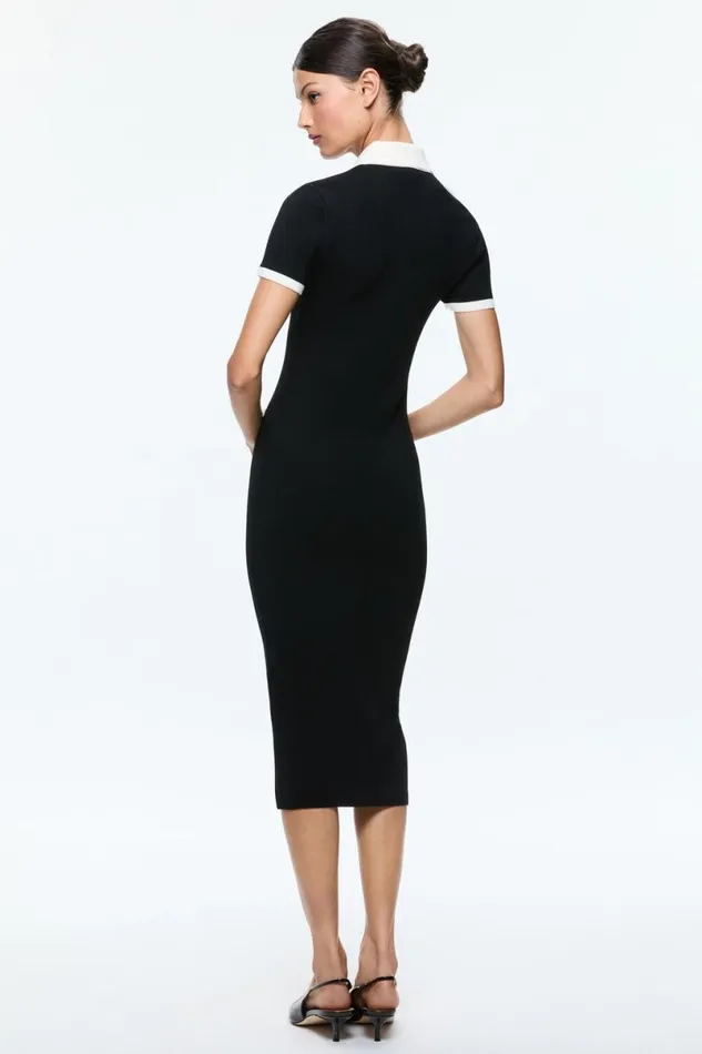 Alice Olivia Iris Midi Sweater Dress Blacksoft White Women Dresses