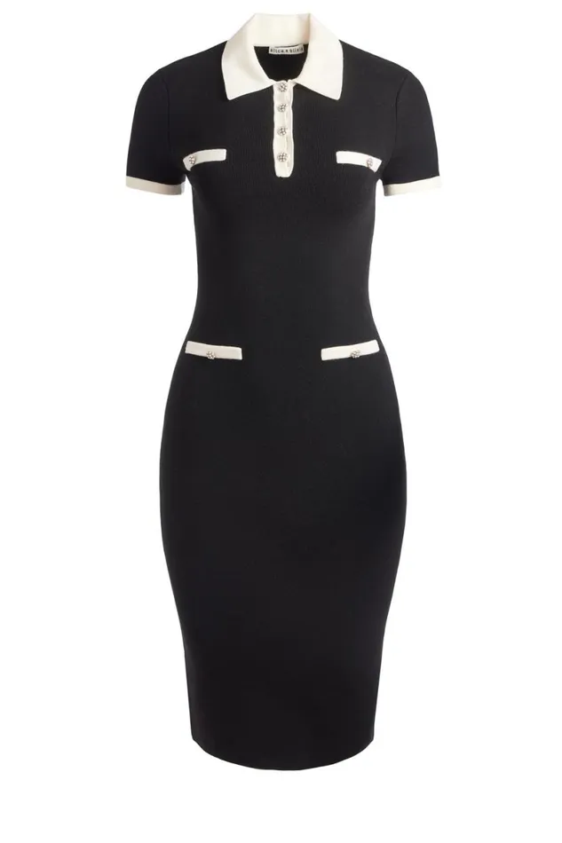 Alice Olivia Iris Midi Sweater Dress Blacksoft White Women Dresses