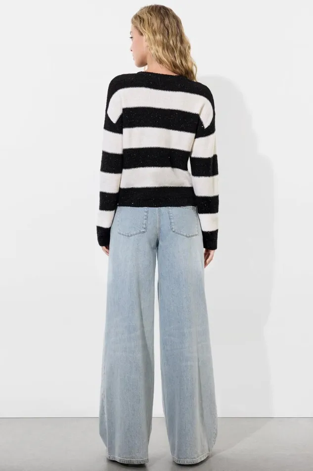 Alice Olivia Jacques Sequin Pullover Soft Whiteblack Women Sweaters