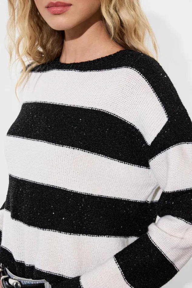 Alice Olivia Jacques Sequin Pullover Soft Whiteblack Women Sweaters