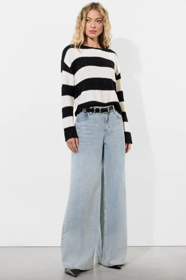Alice Olivia Jacques Sequin Pullover Soft Whiteblack Women Sweaters