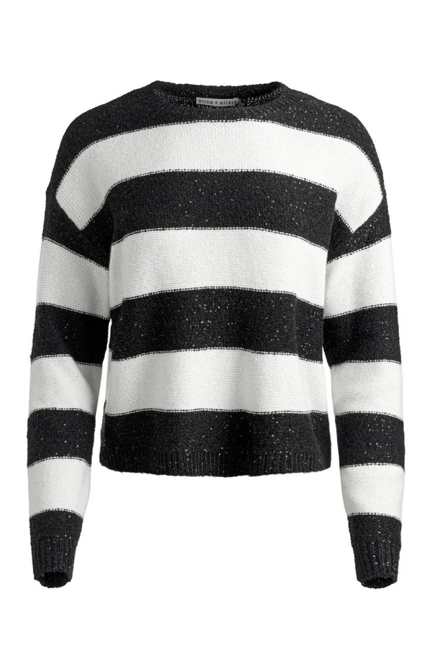 Alice Olivia Jacques Sequin Pullover Soft Whiteblack Women Sweaters