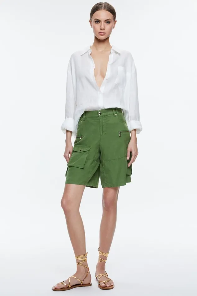 Alice Olivia Jaxon Super Slouchy Long Cargo Short Avocado Women Shorts