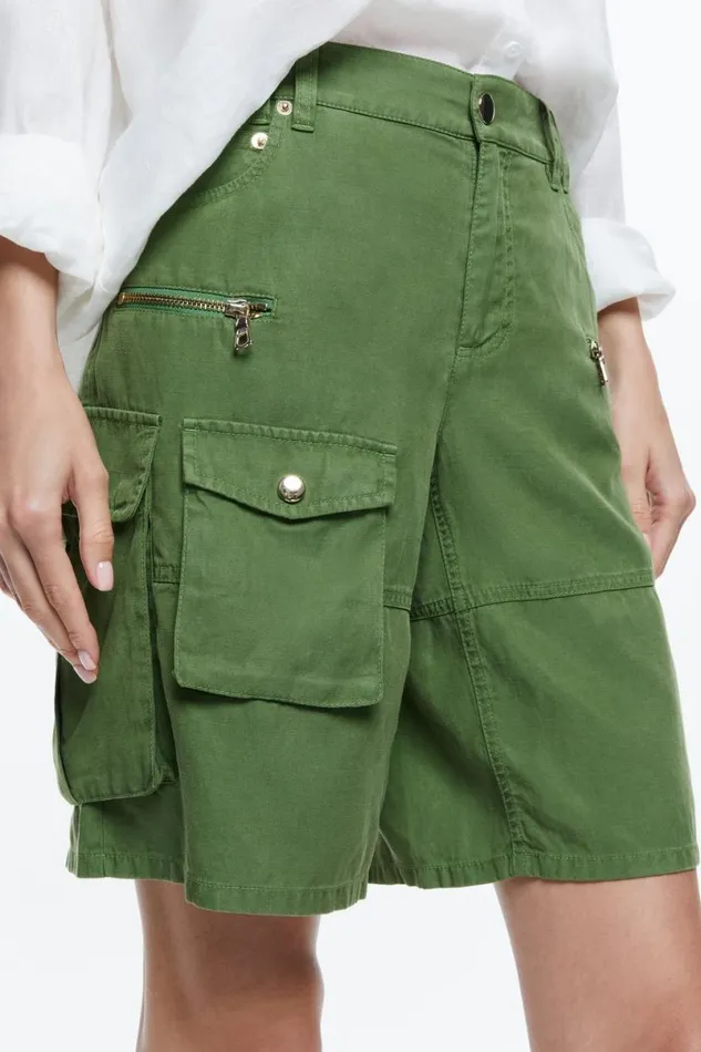 Alice Olivia Jaxon Super Slouchy Long Cargo Short Avocado Women Shorts