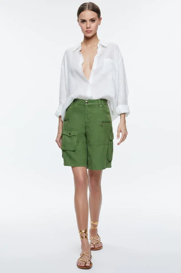 Alice Olivia Jaxon Super Slouchy Long Cargo Short Avocado Women Shorts