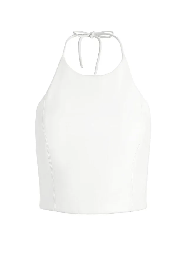 Alice Olivia Jaymee Vegan Leather Cropped Halter Top Off White Women Tops