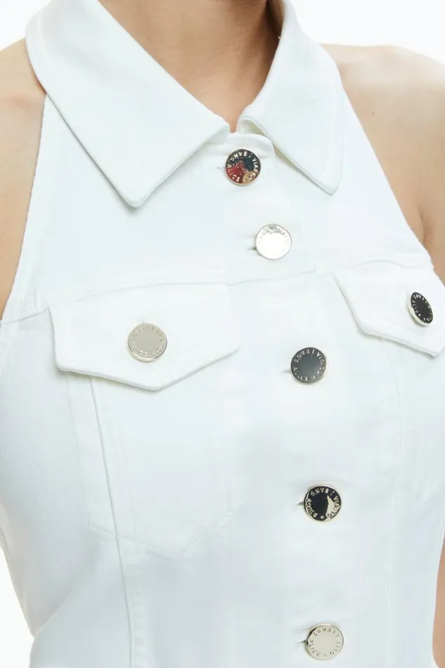 Alice Olivia Kendall Denim Mini Dress Off White Women Dresses