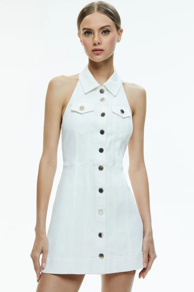 Alice Olivia Kendall Denim Mini Dress Off White Women Dresses