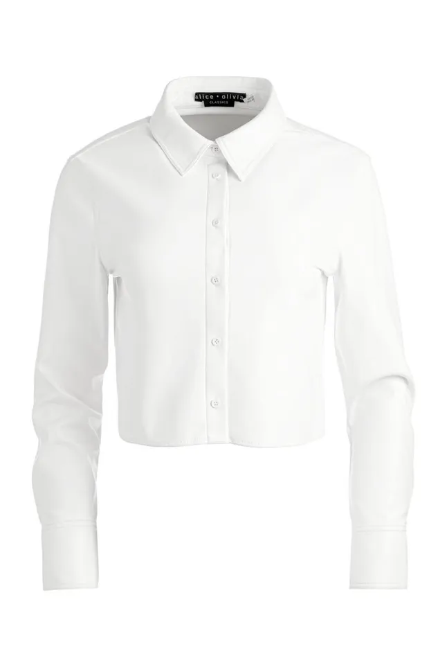 Alice Olivia Leon Vegan Crop Top Off White Women Tops