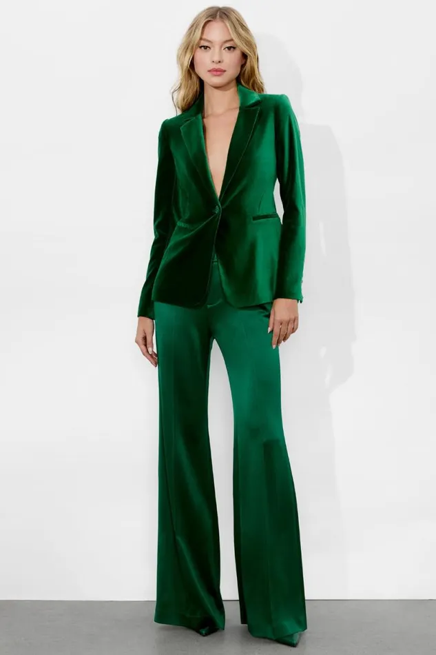 Alice Olivia Macey Velvet Blazer Forest Green Women Outerwear