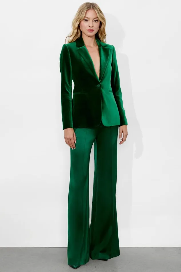 Alice Olivia Macey Velvet Blazer Forest Green Women Outerwear