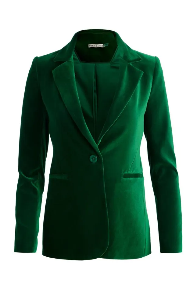 Alice Olivia Macey Velvet Blazer Forest Green Women Outerwear