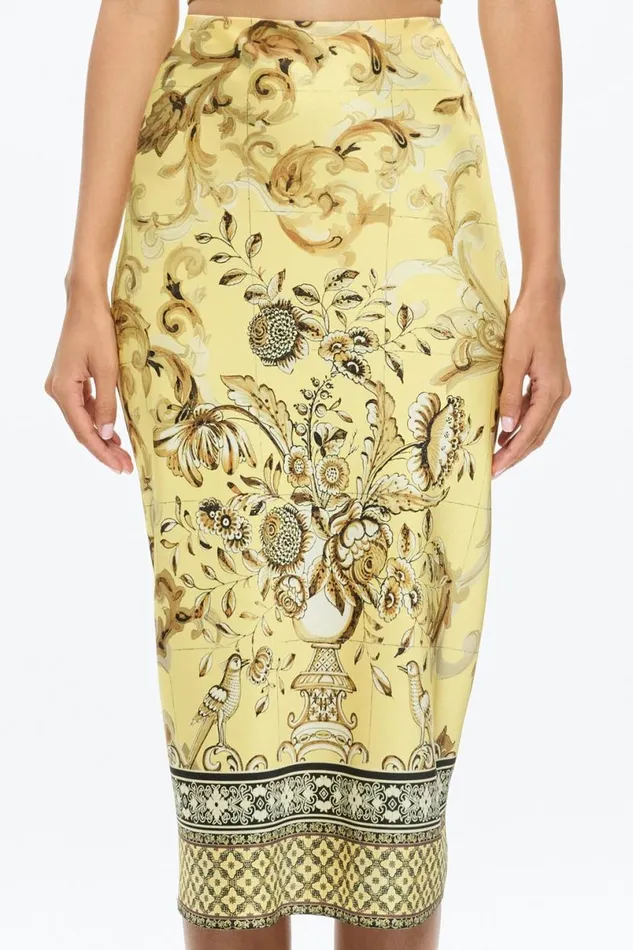 Alice Olivia Maeve Midi Slip Skirt With Slit Lisboa Lemon Meringue Women Skirts