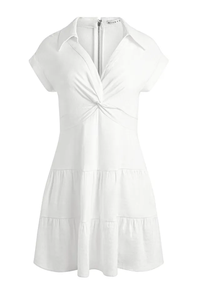 Alice Olivia Mila Linen Twist Front Mini Dress Off White Women Dresses