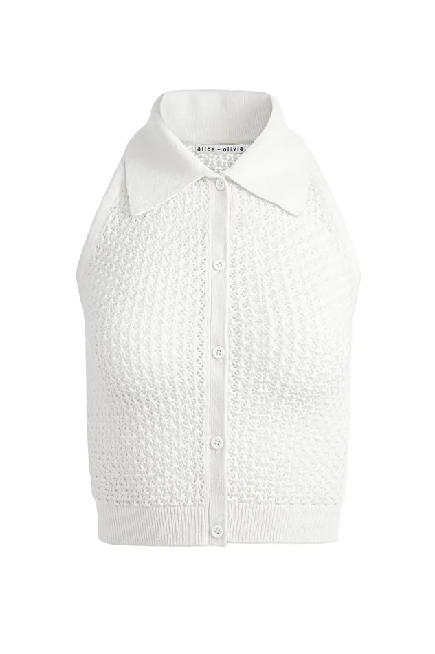 Alice Olivia Miles Collared Tank Soft White Women Tops