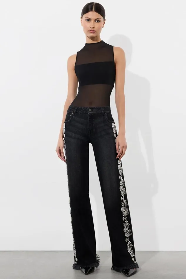 Alice Olivia Roxie Embellished Jean Georgia Vintage Black Women Pants