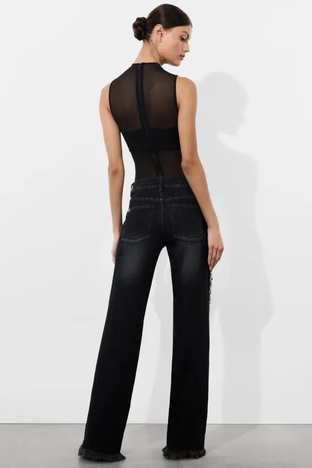 Alice Olivia Roxie Embellished Jean Georgia Vintage Black Women Pants