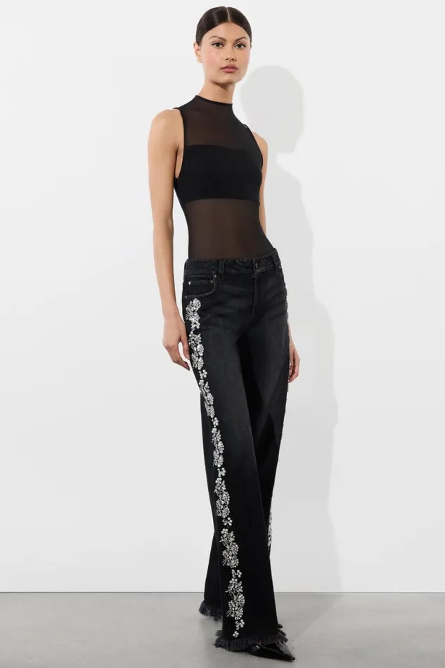 Alice Olivia Roxie Embellished Jean Georgia Vintage Black Women Pants
