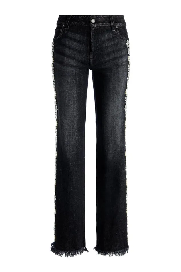 Alice Olivia Roxie Embellished Jean Georgia Vintage Black Women Pants