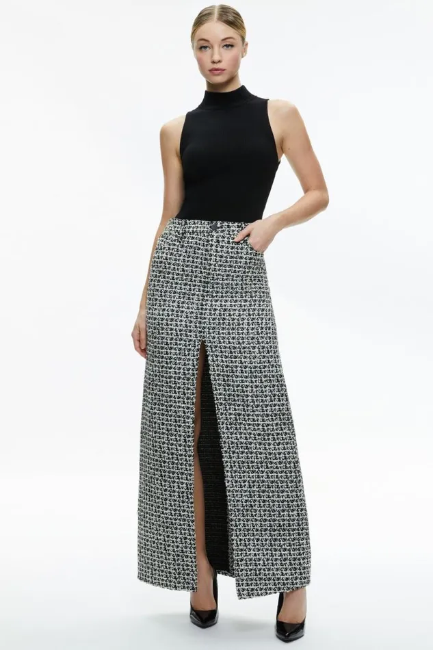 Alice Olivia Rye Tweed Maxi Skirt Blackoff White Women Skirts