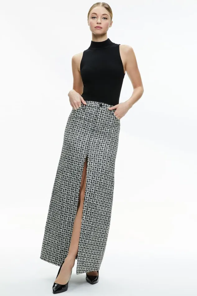 Alice Olivia Rye Tweed Maxi Skirt Blackoff White Women Skirts