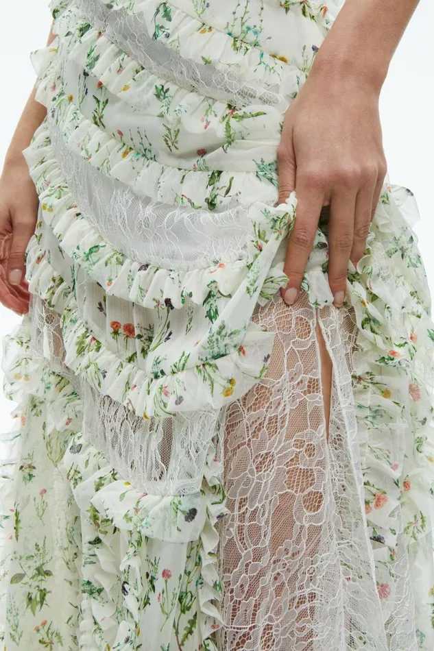 Alice Olivia Sondra Lace Ruffled Maxi Dress Georgia Floral Women Dresses