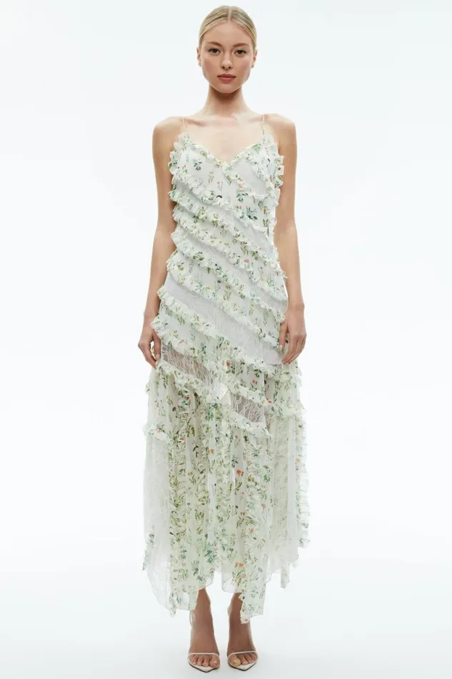 Alice Olivia Sondra Lace Ruffled Maxi Dress Georgia Floral Women Dresses