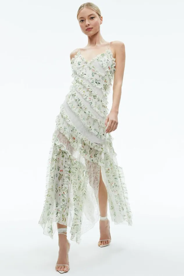 Alice Olivia Sondra Lace Ruffled Maxi Dress Georgia Floral Women Dresses