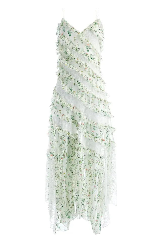 Alice Olivia Sondra Lace Ruffled Maxi Dress Georgia Floral Women Dresses