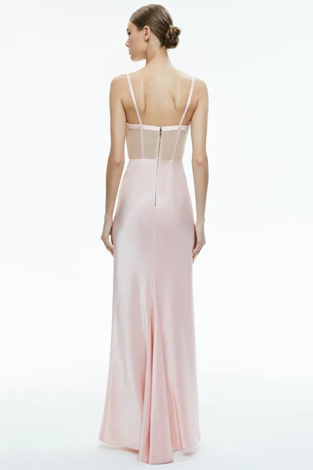 Alice Olivia Valentina Draped Corset Maxi Dress Pink Lace Women Dresses