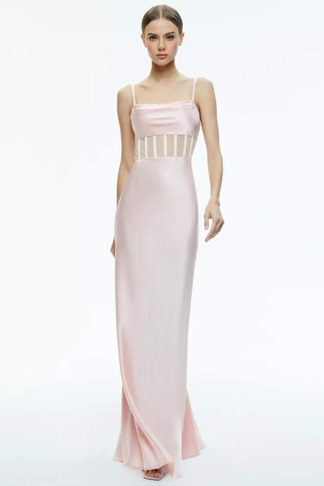 Alice Olivia Valentina Draped Corset Maxi Dress Pink Lace Women Dresses