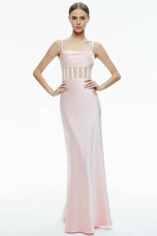 Alice Olivia Valentina Draped Corset Maxi Dress Pink Lace Women Dresses